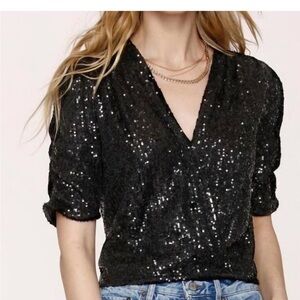 Heartloom Black Sequin V-Neck Top
